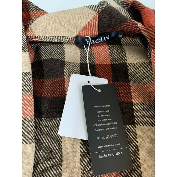 Yacun Women Vest Lapel Open Front  Plaid Sleeveless Cardigan Jacket Coat XL NWT - Picture 3 of 3